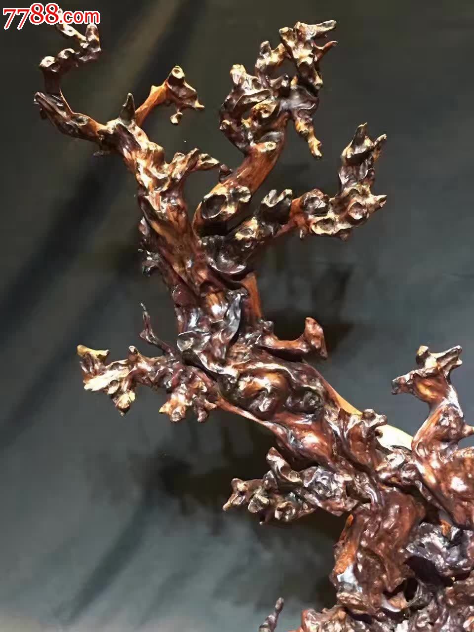 金丝红木天然发财树屏