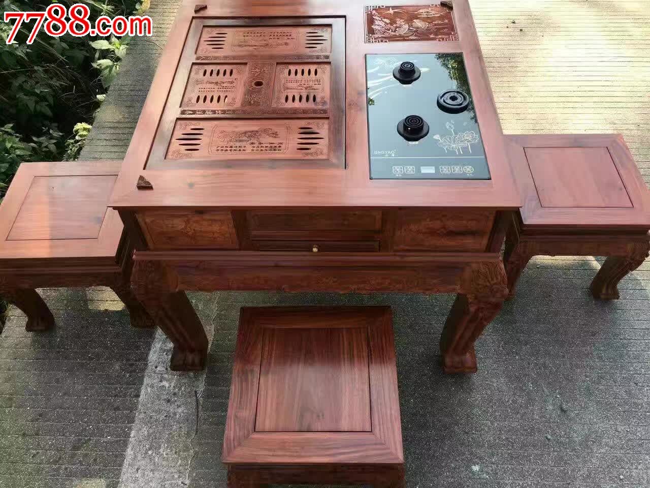 血檀缅花五件套双用棋