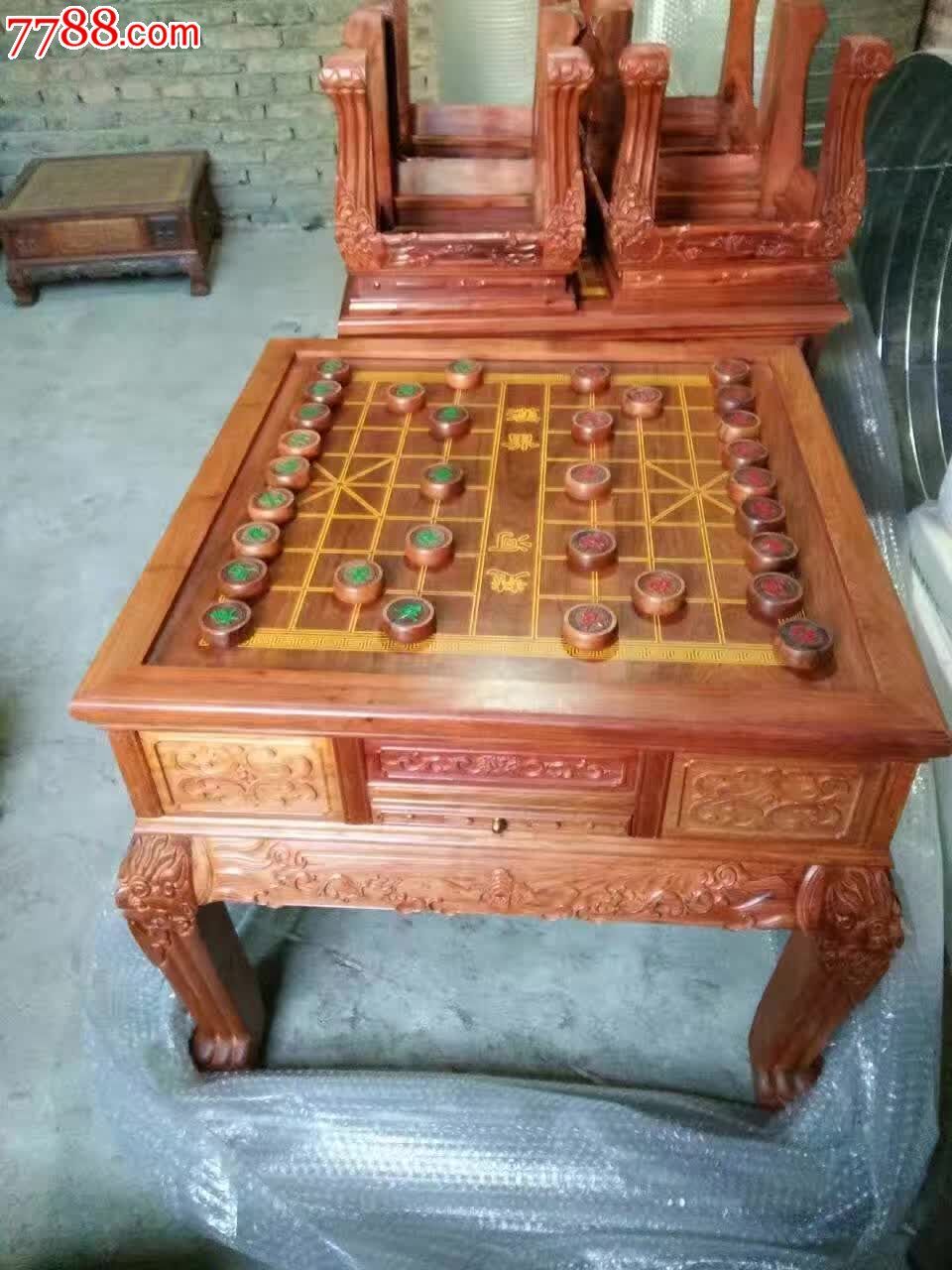 血檀缅花五件套双用棋