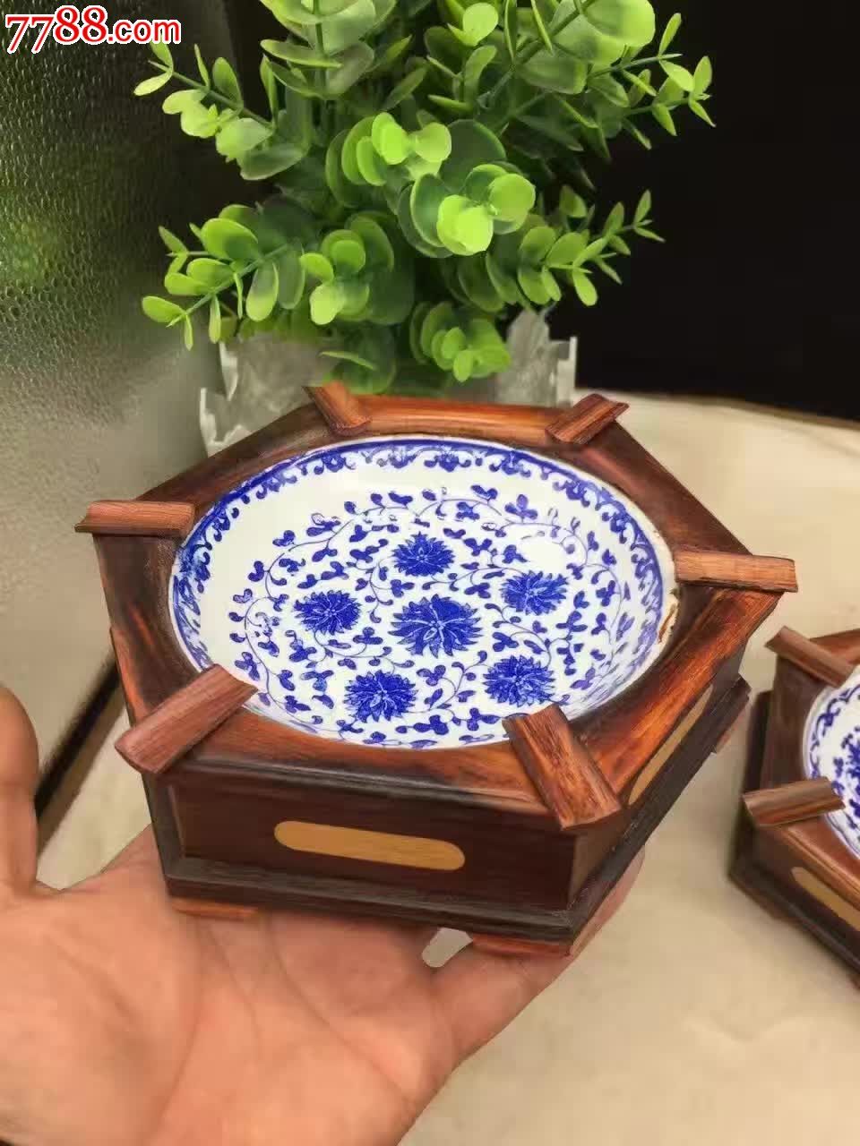 老挝大红酸枝青花瓷烟