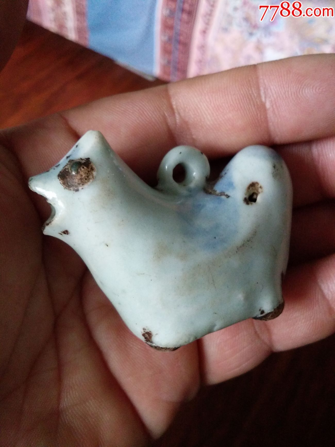 清代文房用品青花小鸟水滴;长5.4厘米;高4.2厘米