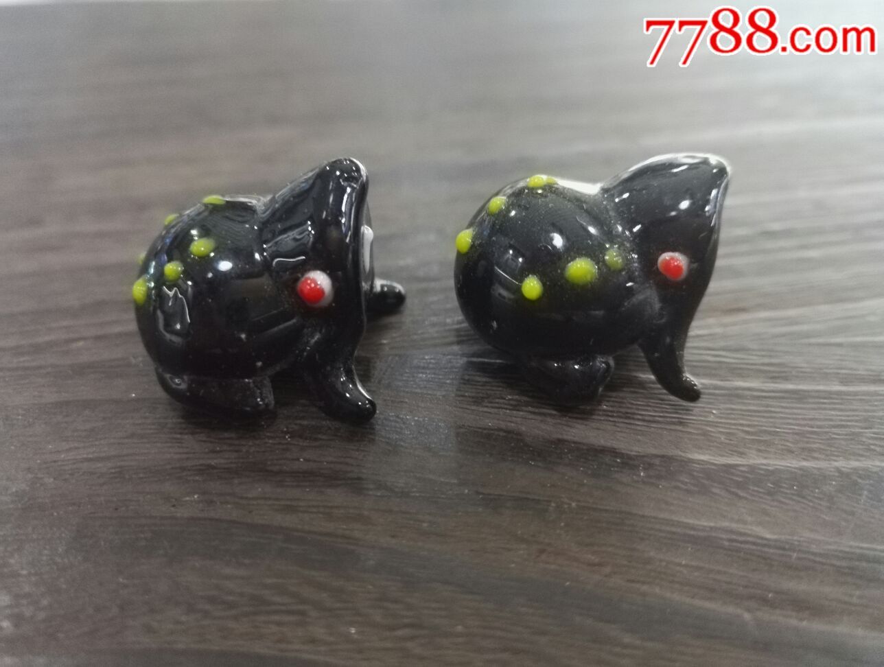 文革时期老琉璃黑色青蛙一对