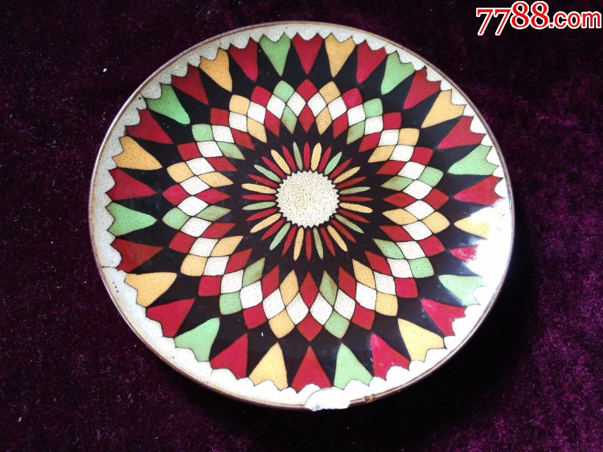 民国酱釉粉彩抽象图案彩瓷盘