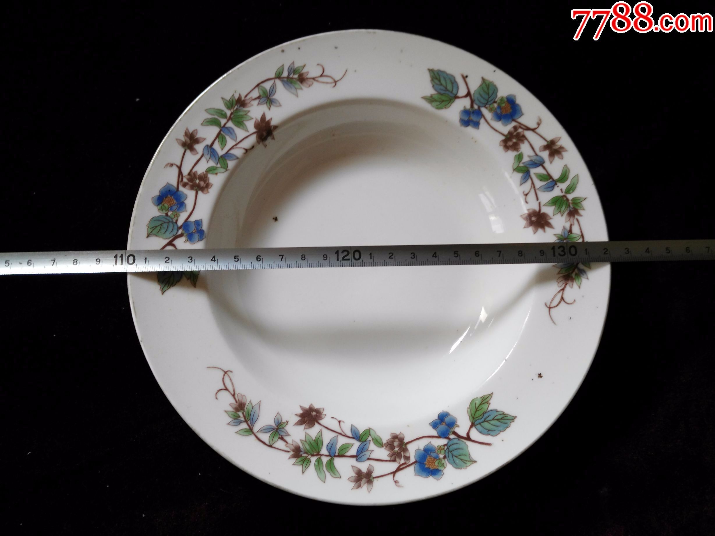 文革唐山花卉深口瓷盘