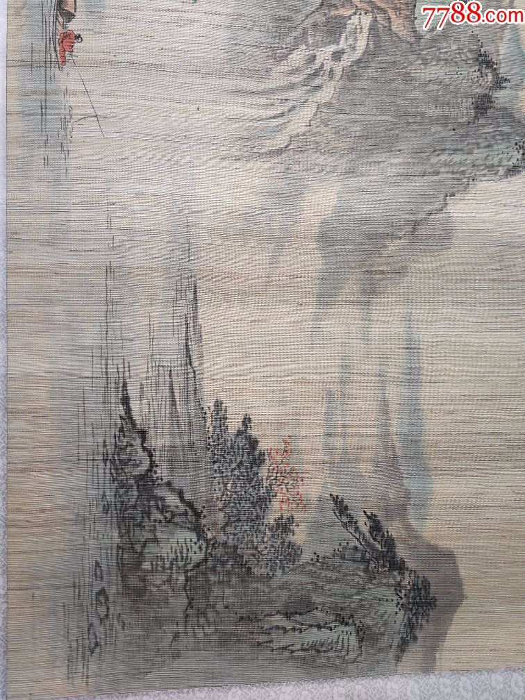 国家一级画师叶阿林麻布画《闻钓春谷碧水连》_山水国画原作_尚盛俊