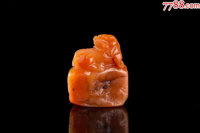 寿山上品中坂煨红田田黄石瑞兽呈祥印章22.8g