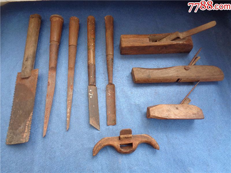 老木匠使用过的工具9件-墨斗/木工用具-7788商城__七七八八商品交易