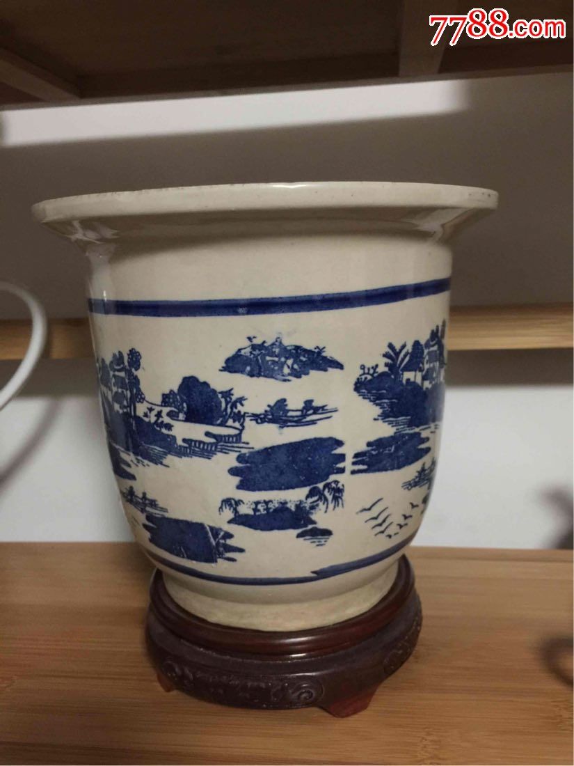 七十年代青花山水花盆(全品)-au16208191-青花瓷-加价-7788收藏__收藏