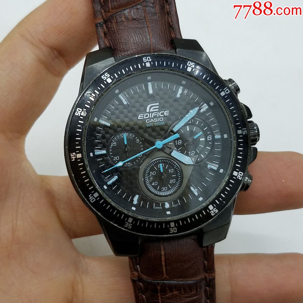 日本卡西欧edifice系列电子计时男表【赛车碳纤维表盘】【独特蓝指针