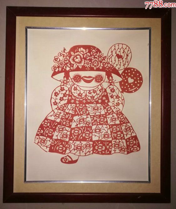 艺术家带框人物剪纸《阳光女孩》—【低价拍售完为止】剪纸作品(*u