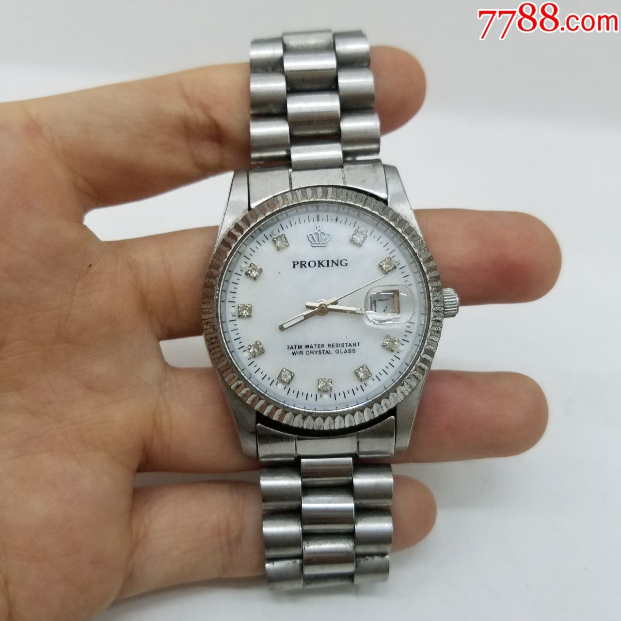 proking电子男表【漂亮贝壳面表盘,闪钻刻度】【走时正常,日历好使】