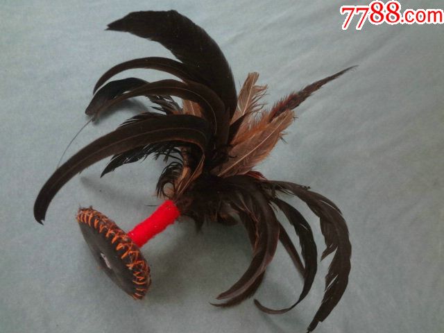 xb-少见特大精美老鸡毛毽子一个,或毽子老摆件,手工制作,颜色鲜艳漂亮