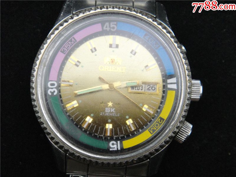 好品黄面双日历全自动少见的双狮空霸机械表_手表/腕表_东收西藏阁