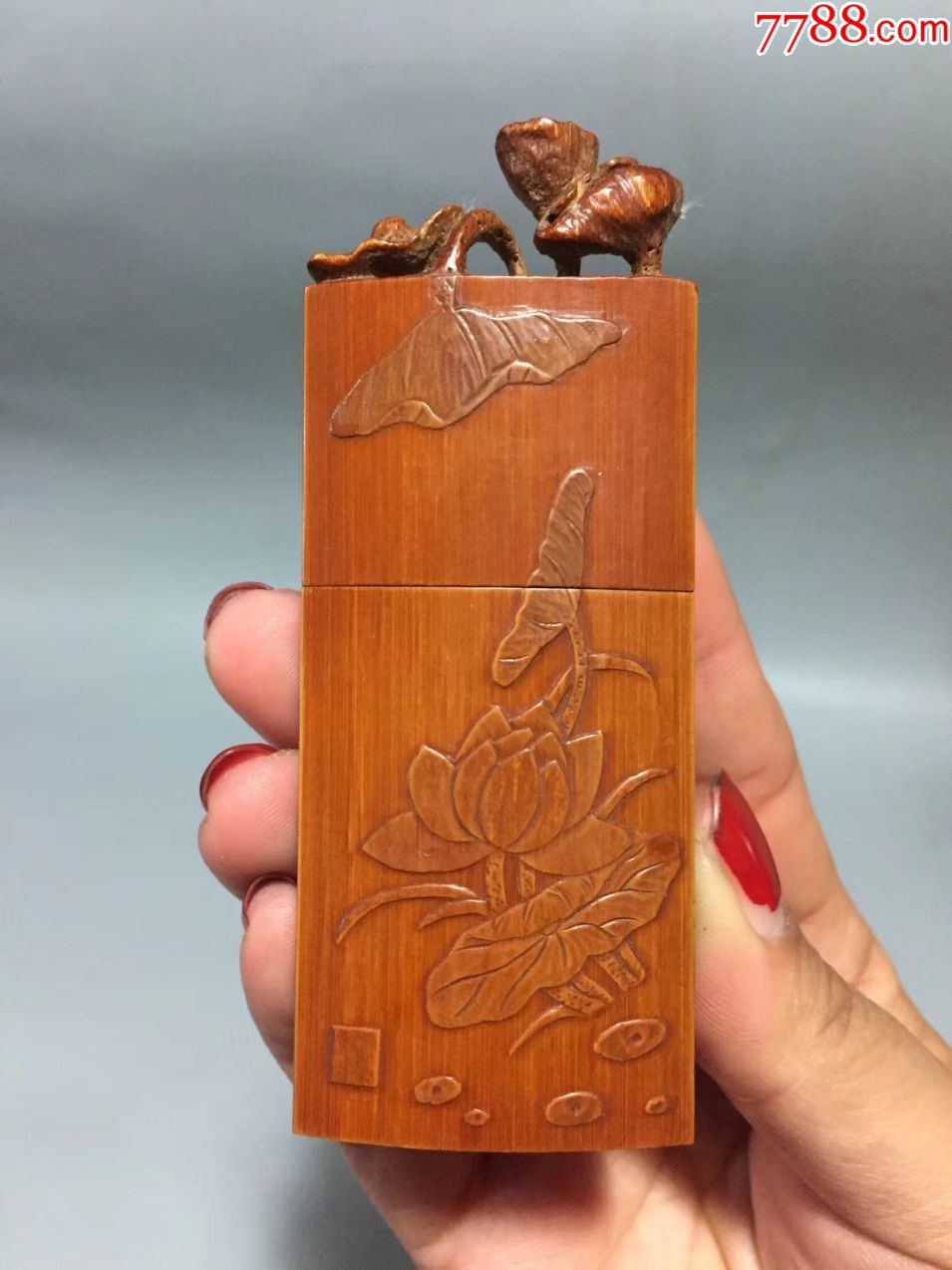 古董古玩精品竹簧雕刻牙签盒