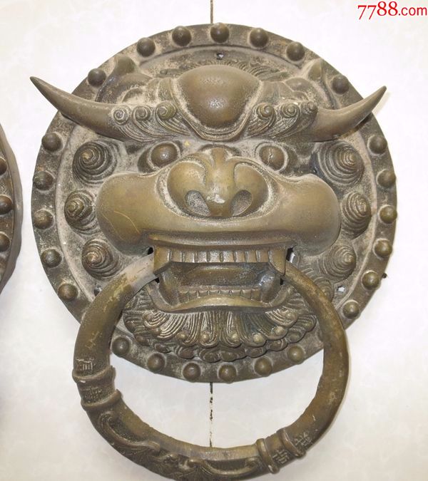 古大门环,铜大门环一对,饕餮大门环