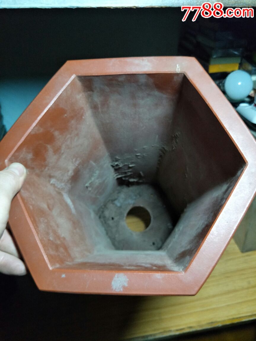 名家,卢立平制.六面满工.刻画.大花盆.看图好品