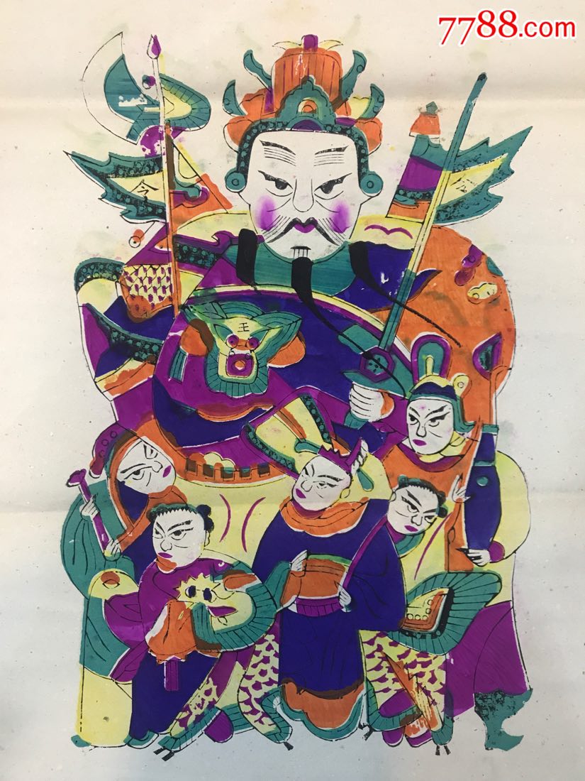 湖南隆回滩头木板年画《门神》一对