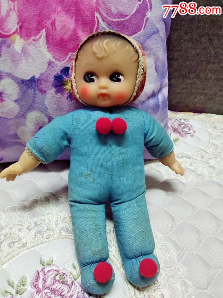娃娃文革老布娃娃蓝色衣服大眼睛小宝宝收藏玩具
