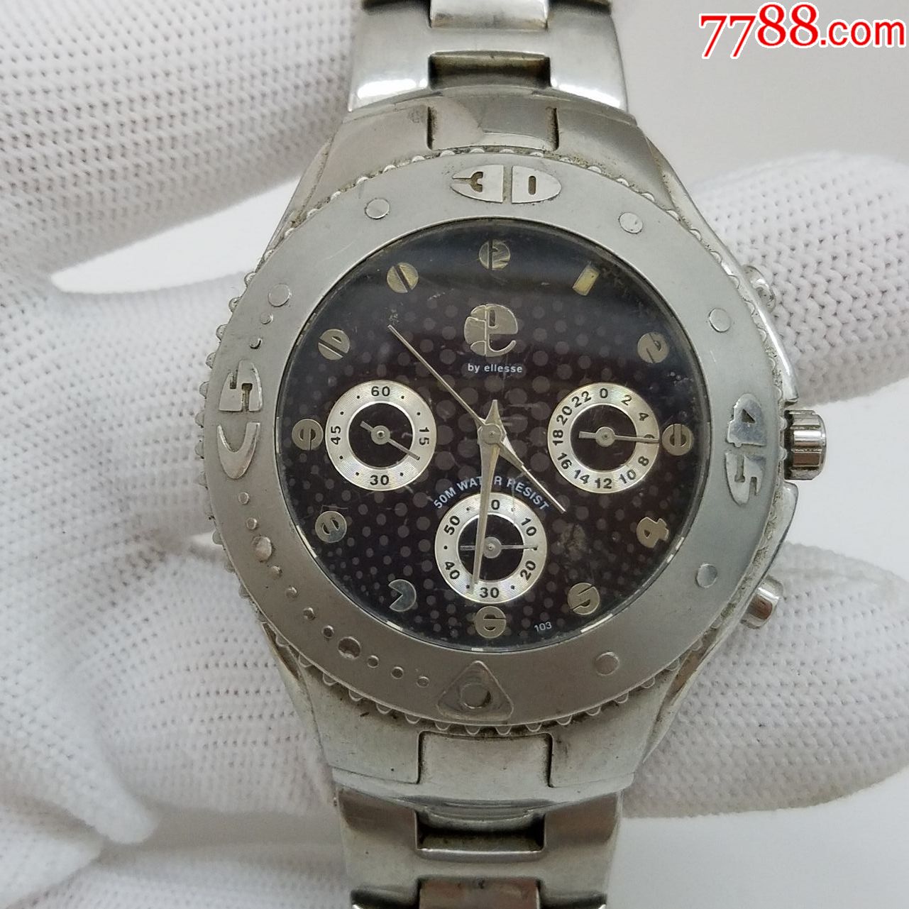 byellesse石英男表【活动旋转外圈,闪亮刻度,指针】【唱片拉丝纹小