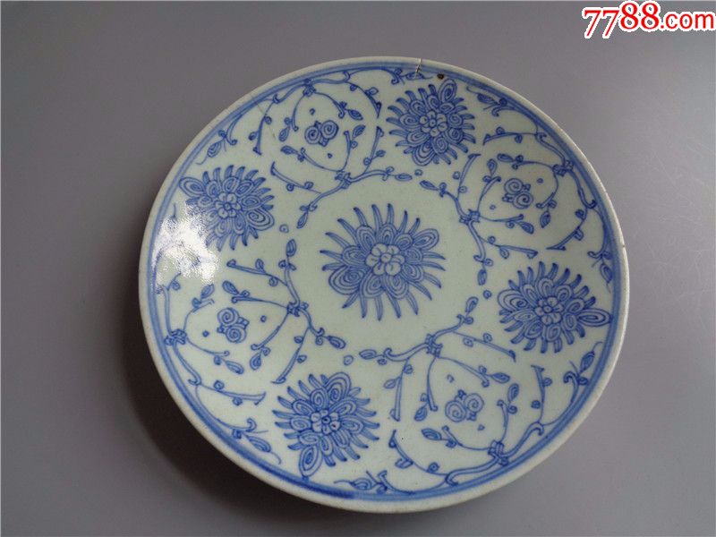 清代大清嘉庆年制民窑款缠枝花纹青花盘