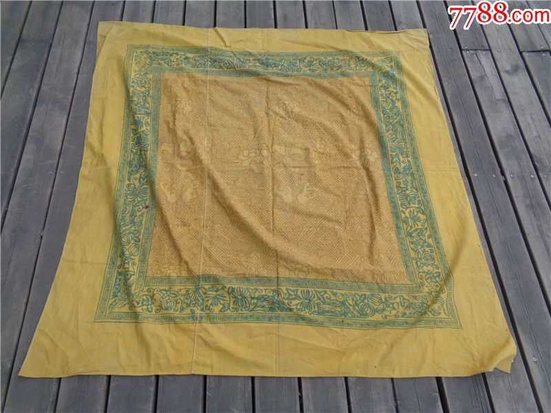 清末蜡染印花福寿三多花鸟纹大黄包袱_价格130元【琴书侣】_第1张