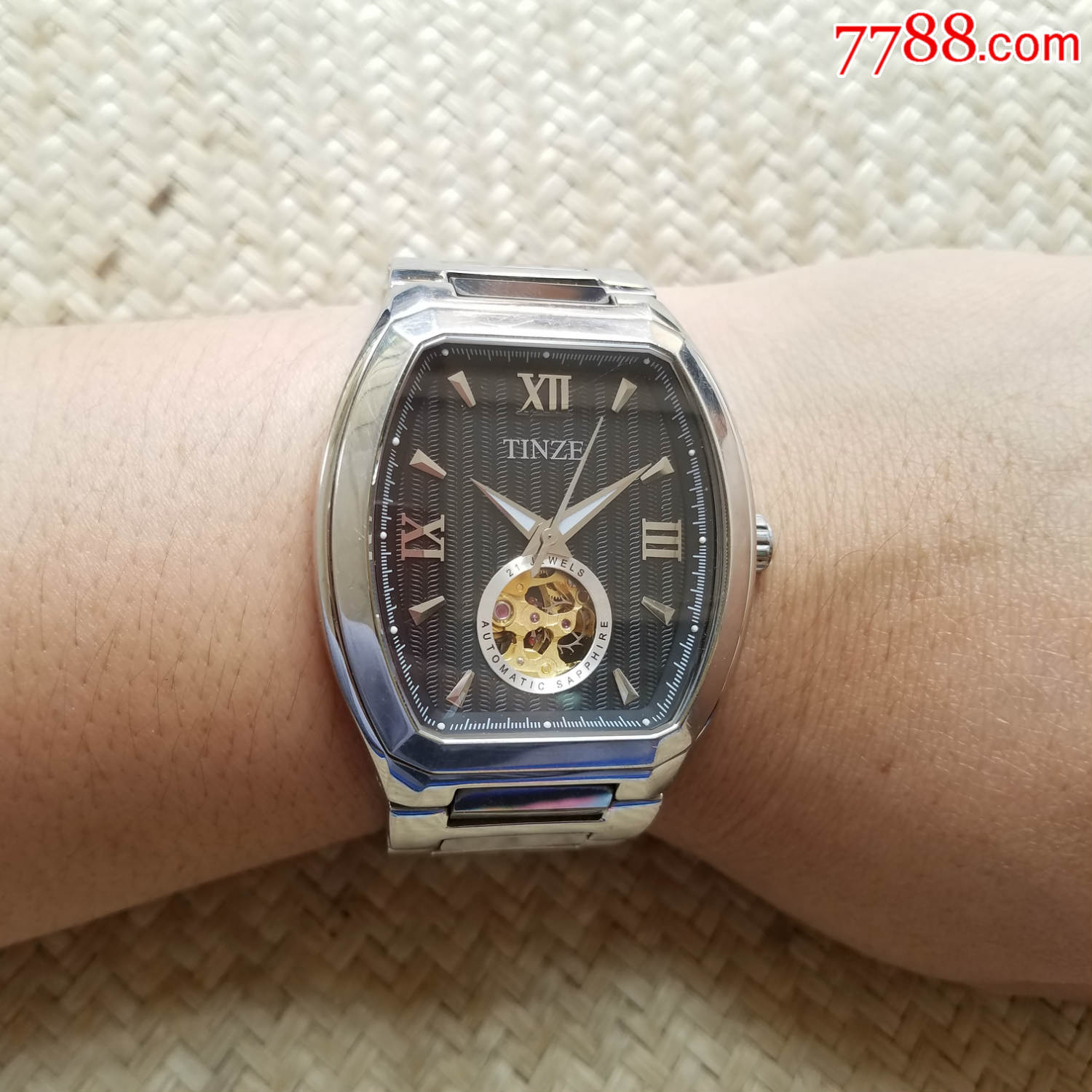 【优雅酒桶型表壳】【镂空视窗观赏摆轮】tinze天际-机械男表_手表