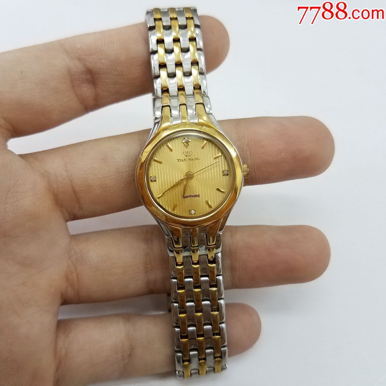 天王电子女表【间金表款】【闪钻刻度】【独特条纹拉丝表盘】_手表