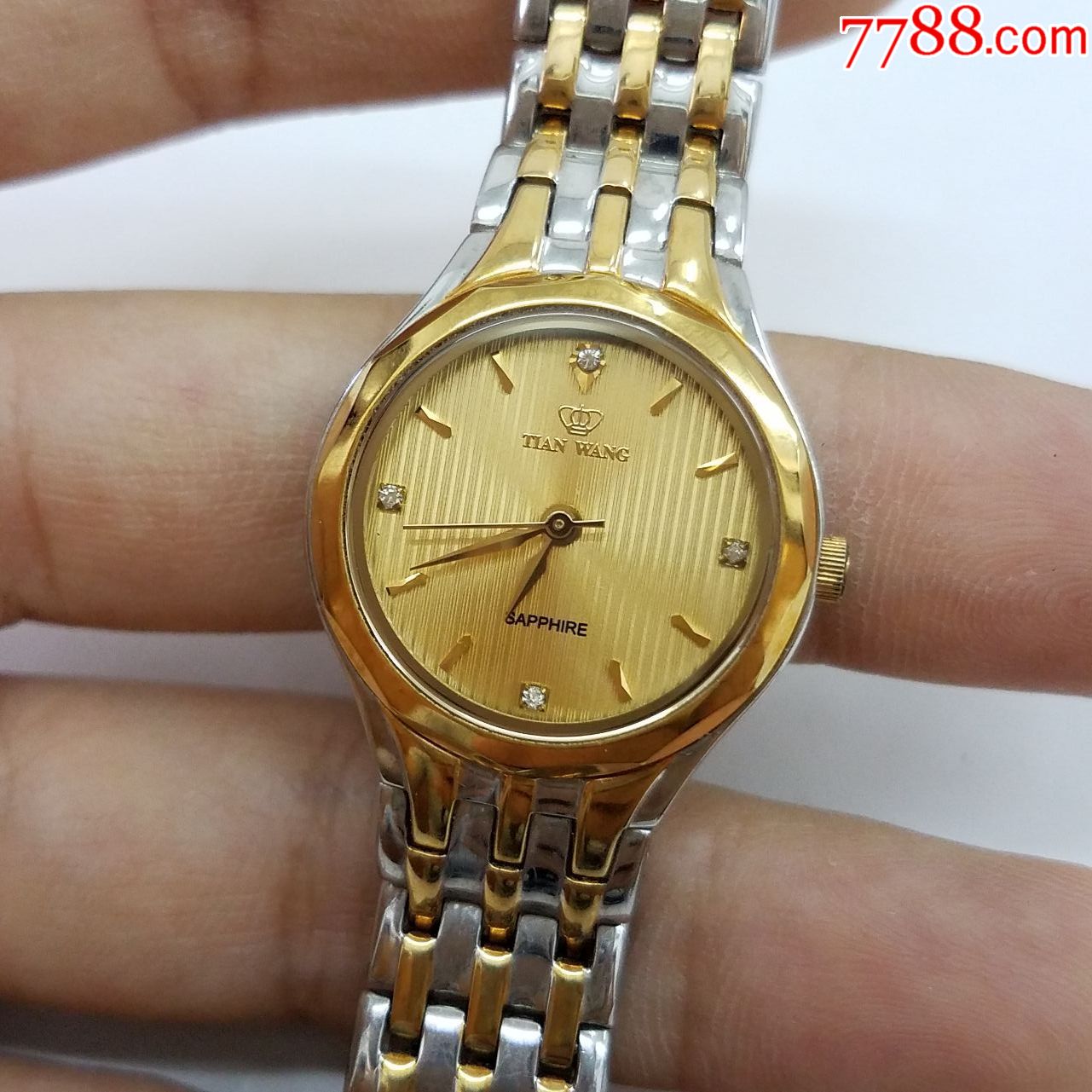 天王电子女表【间金表款】【闪钻刻度】【独特条纹拉丝表盘】_手表