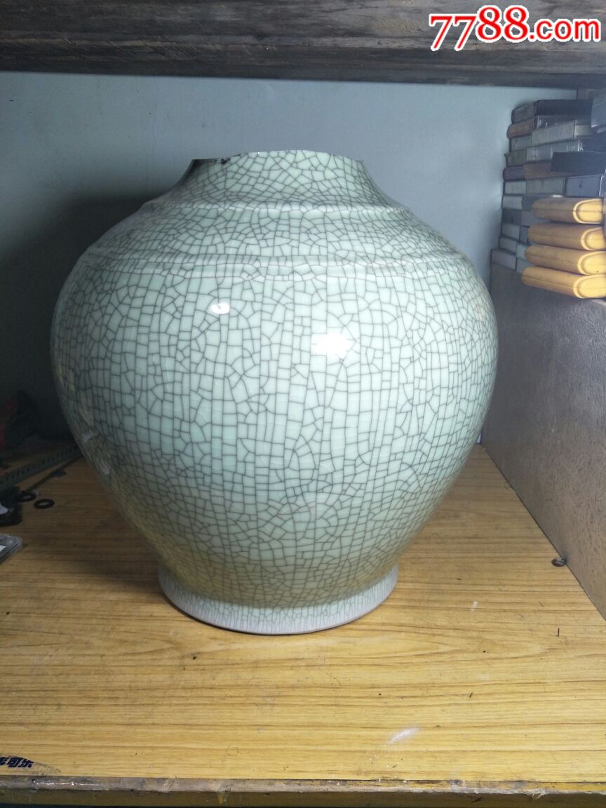 现代工艺品,哥窑,超大天球瓶,锯掉一节,官字款