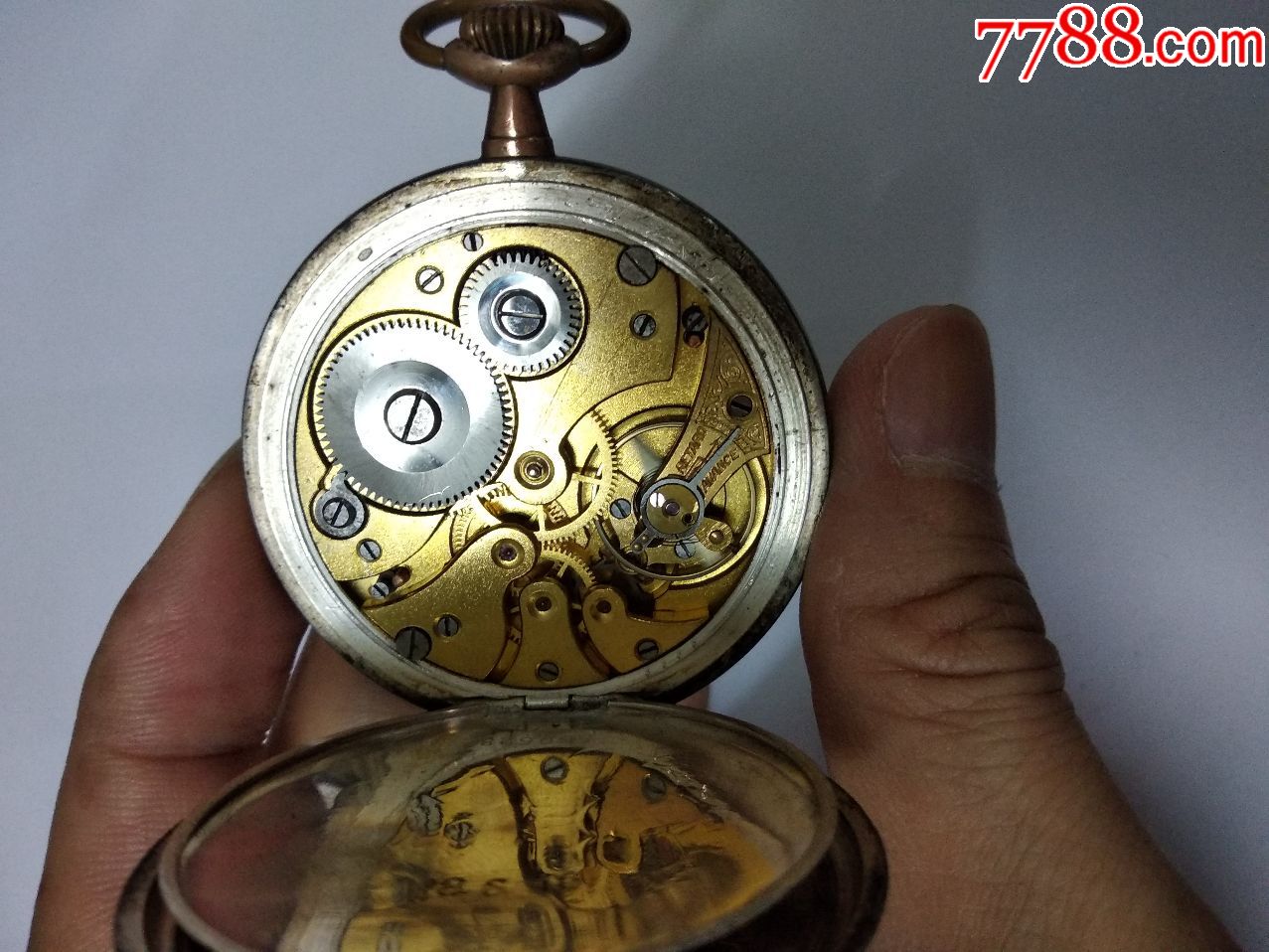 800纯银法国昂科尔ancre古董老怀表,彩金嵌银,直径49毫米大怀表,能走