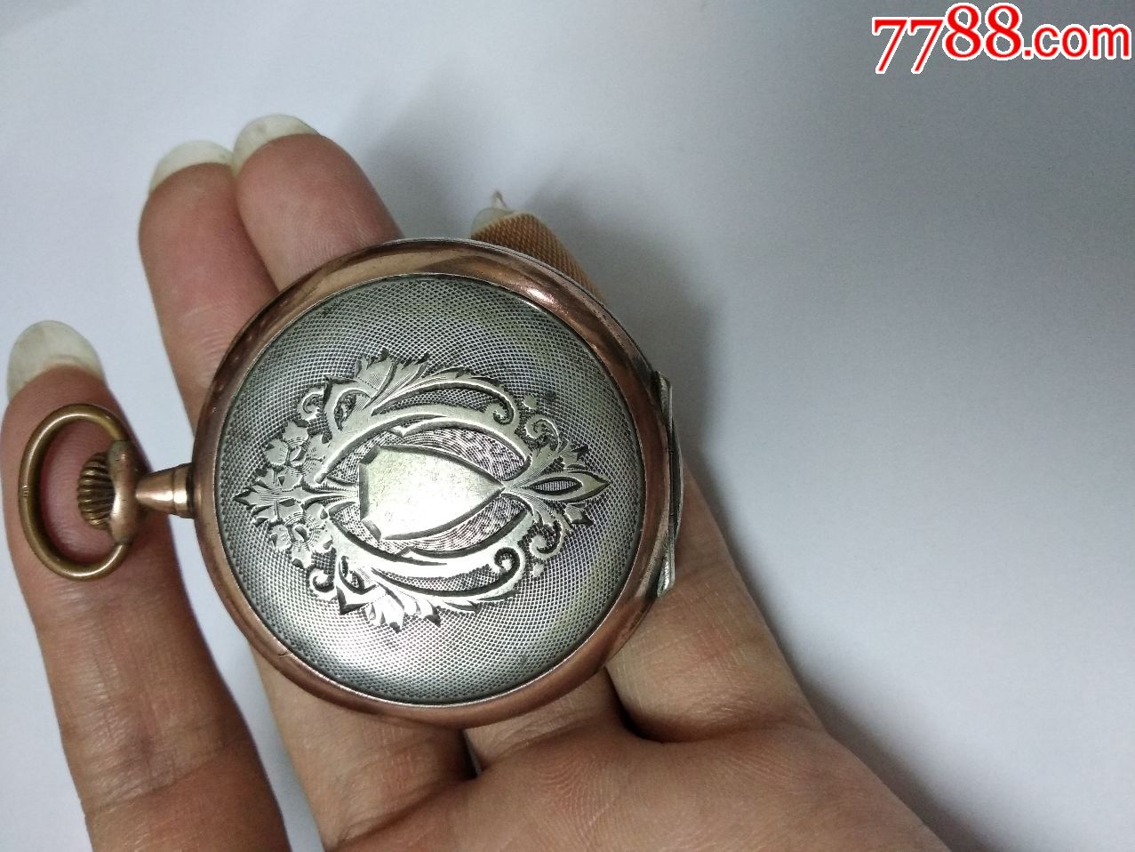 800纯银法国昂科尔ancre古董老怀表,彩金嵌银,直径49毫米大怀表,能走