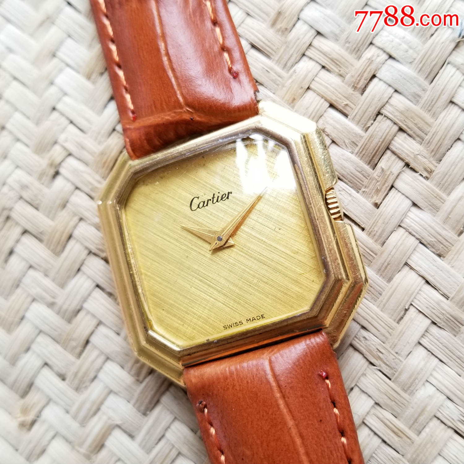 【18k包金表壳!独特八角形表壳!】瑞士奢侈名表:卡地亚-手卷机械-女表