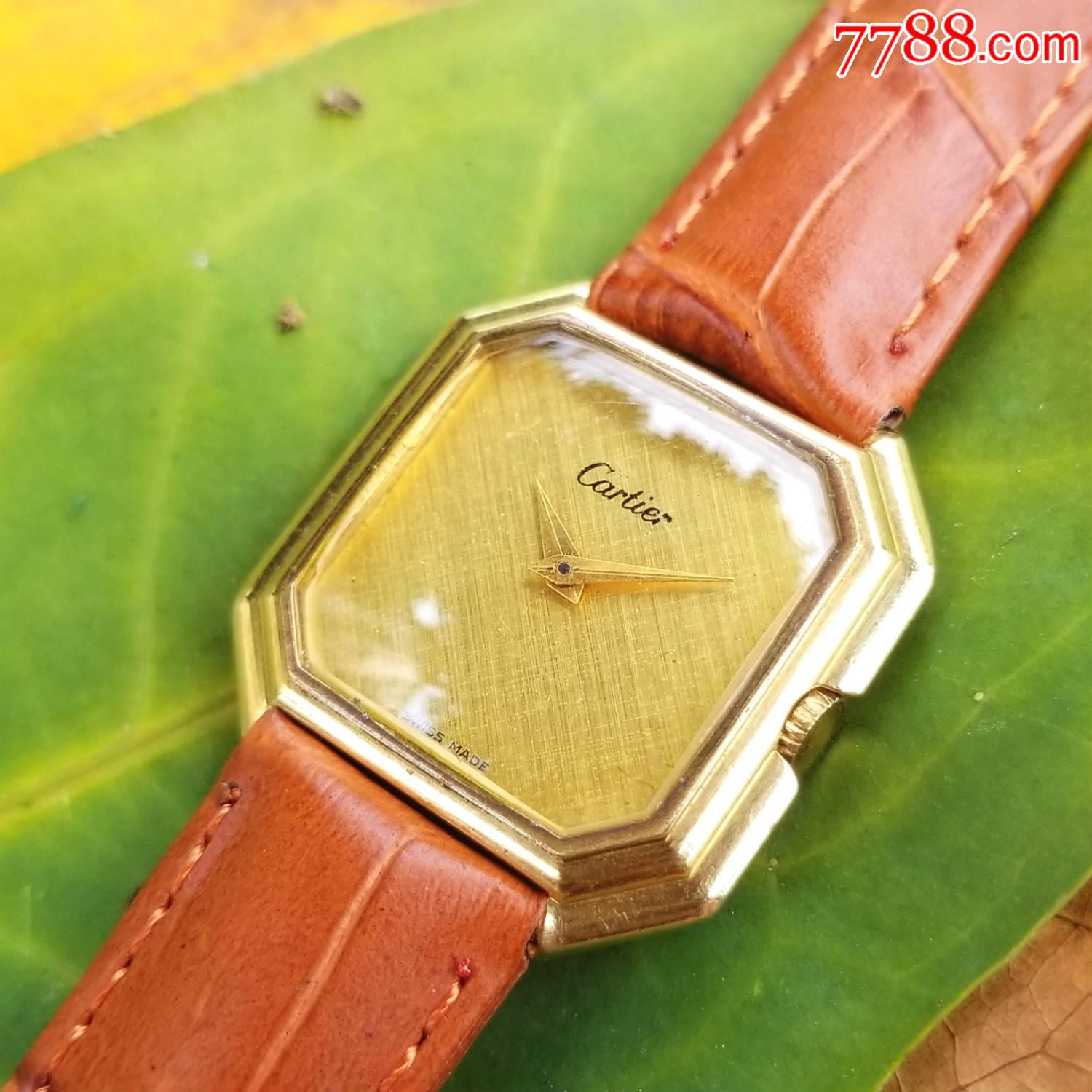 【18k包金表壳!独特八角形表壳!】瑞士奢侈名表:卡地亚-手卷机械-女表