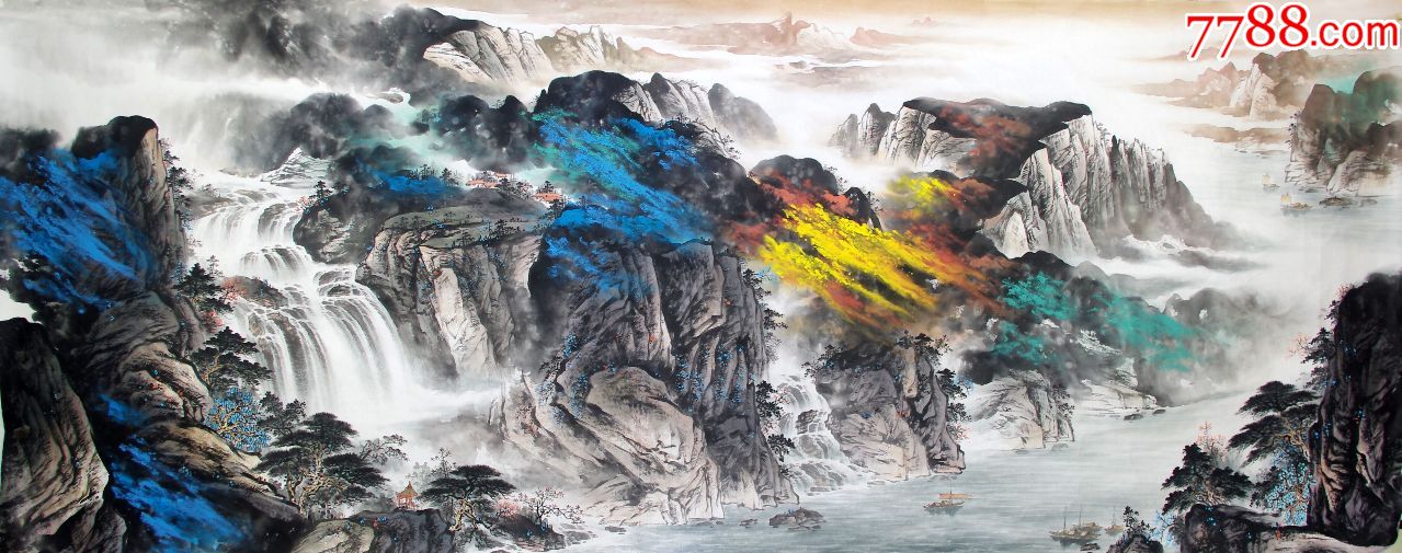 丈六巨幅名家国画真迹山峡壶口-价格:16999元-au17800418-山水国画