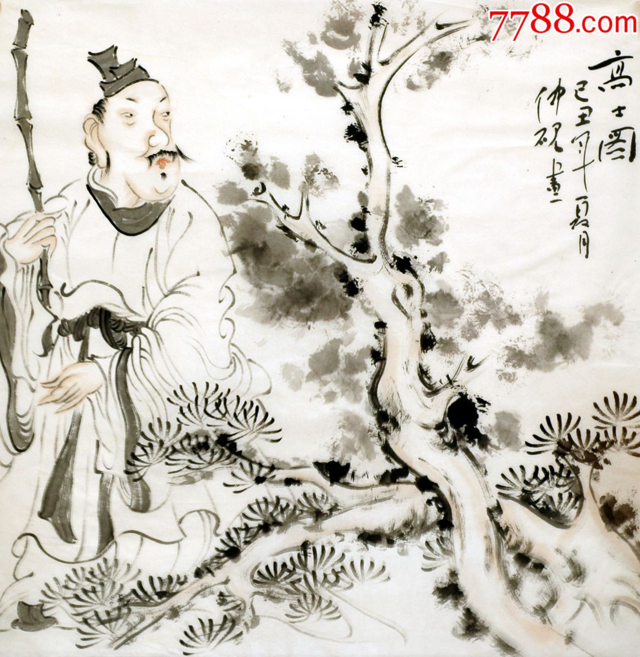 梁建国四尺斗方国画人物作品收藏