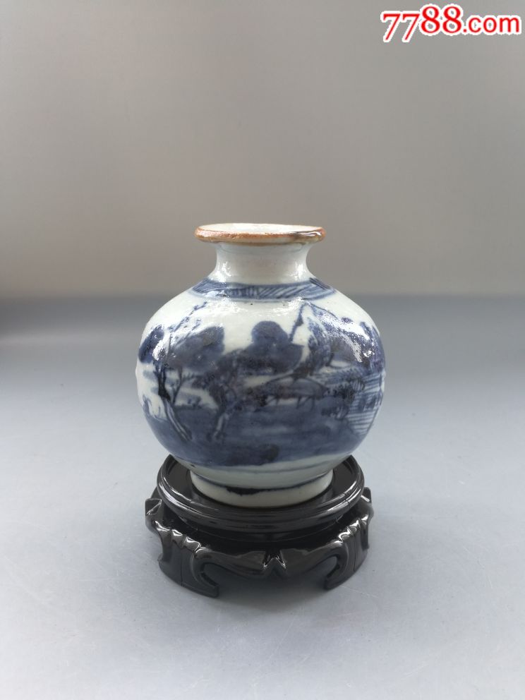 乾隆青花山水人物苹果尊