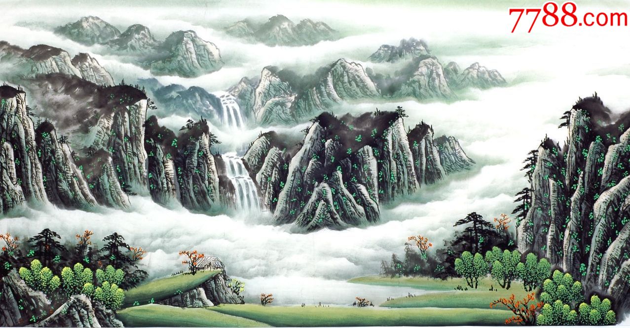 张云明画师纯手工四尺青绿山水中国画作品