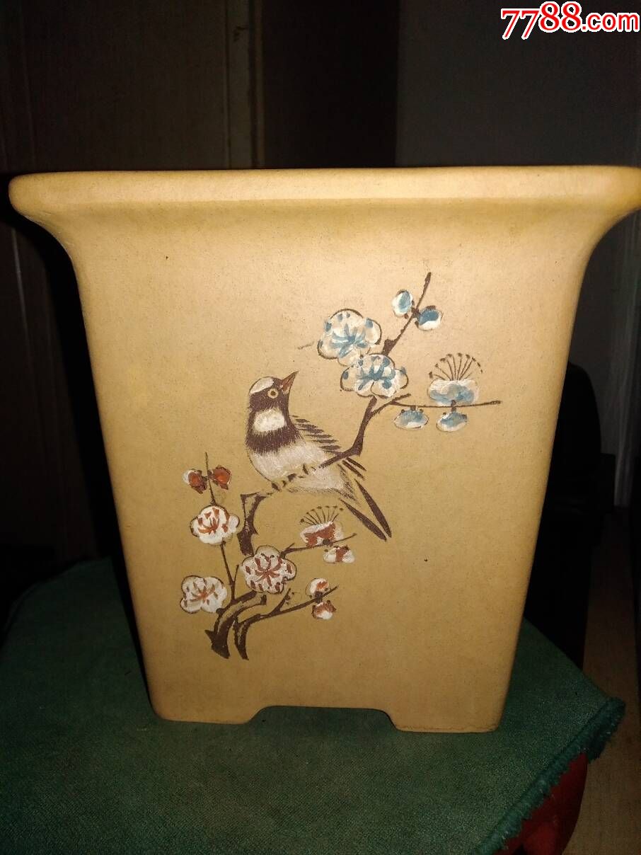 文革红波刻紫砂盆