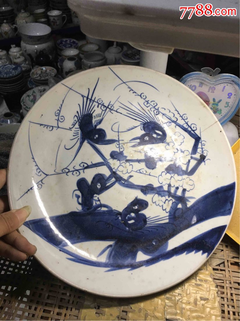 清朝特大喜鹊登梅大盘子一只,青花瓷_第1张