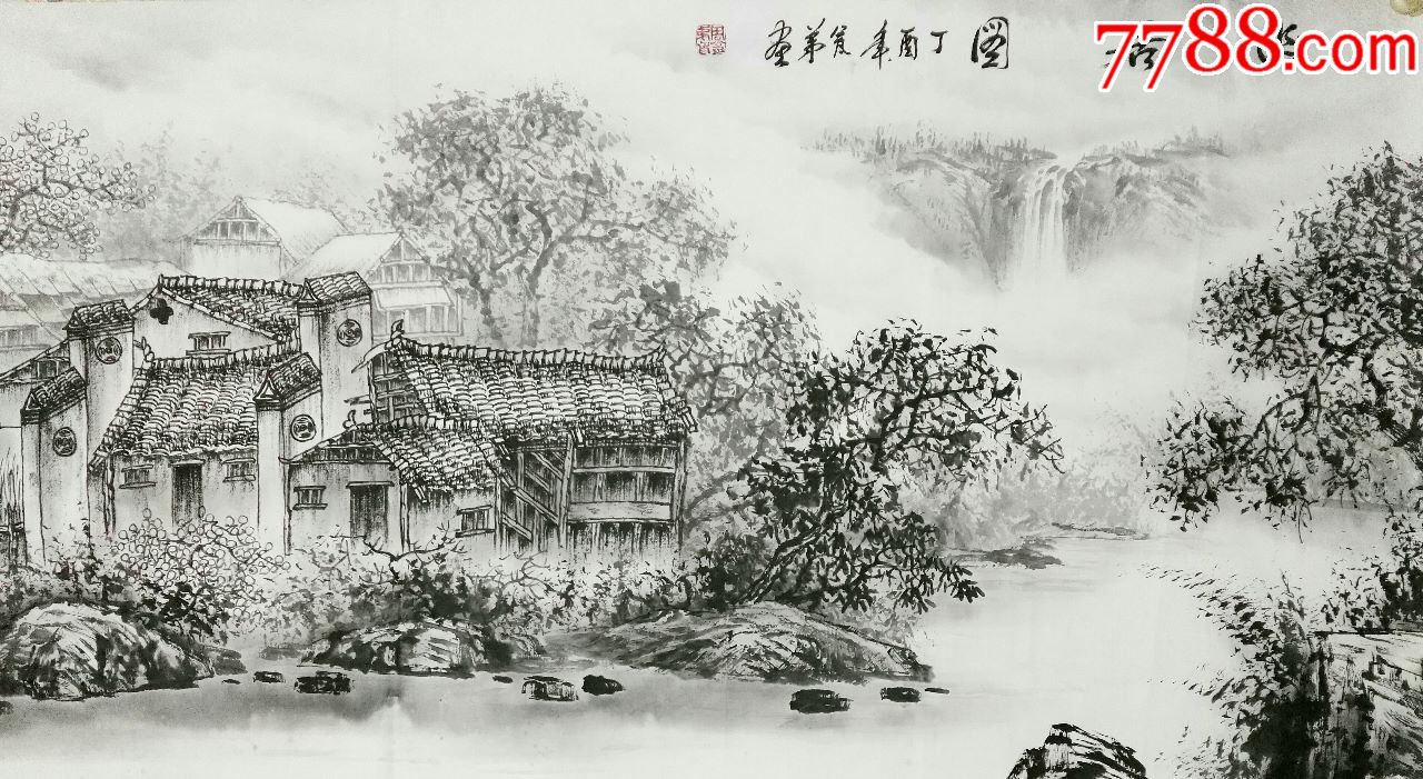 当代名家周老师小六尺横幅精品水墨水乡画_山水国画原作_第2张