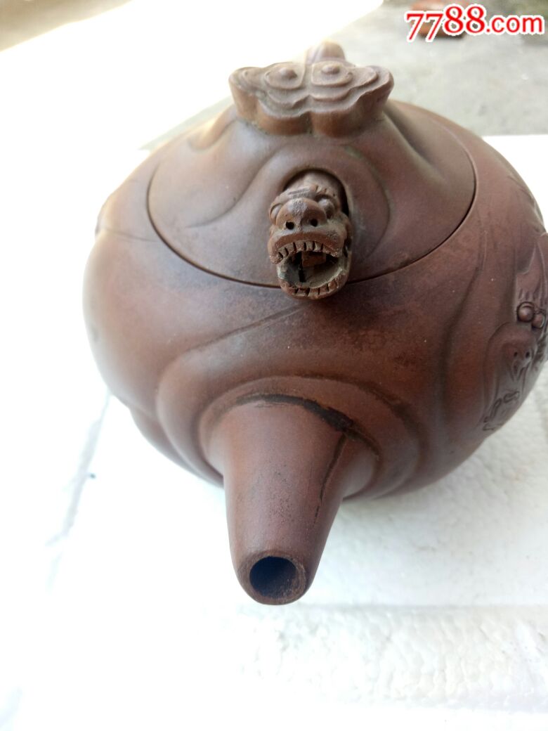 文革"方建芬"制龙首壶,口大,肚大,实用美观,盖小崩-au18139317-紫砂壶