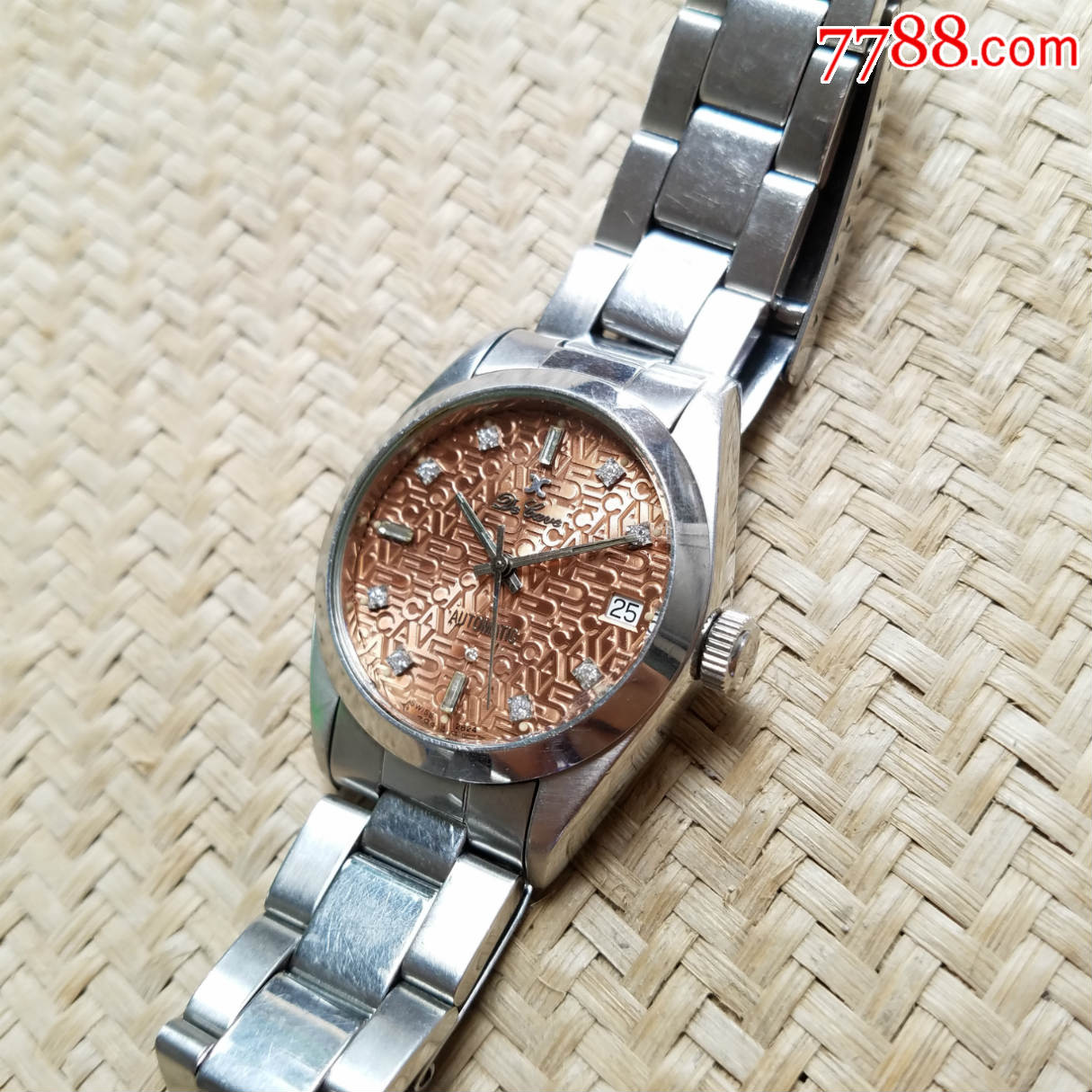 【豪华钻刻 香槟色"电脑面"表盘!】瑞士迪卡-自动机械男表