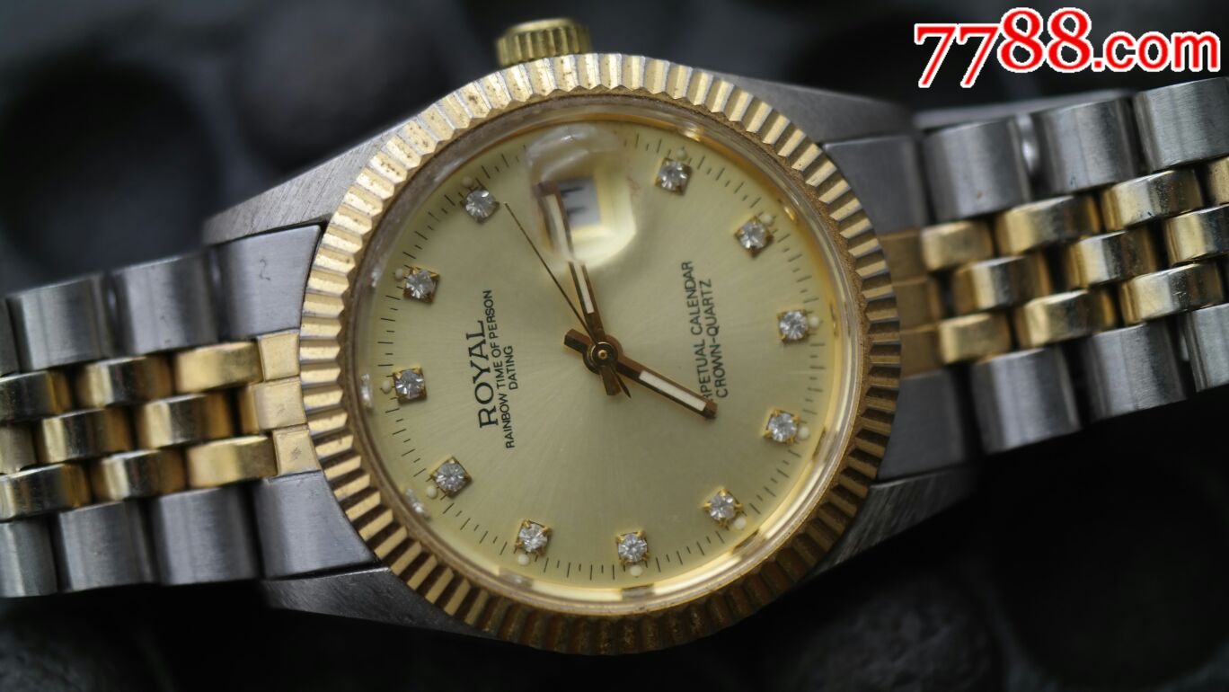 金牙圈钻刻度单历日本royal男式石英表_手表/腕表_第3张