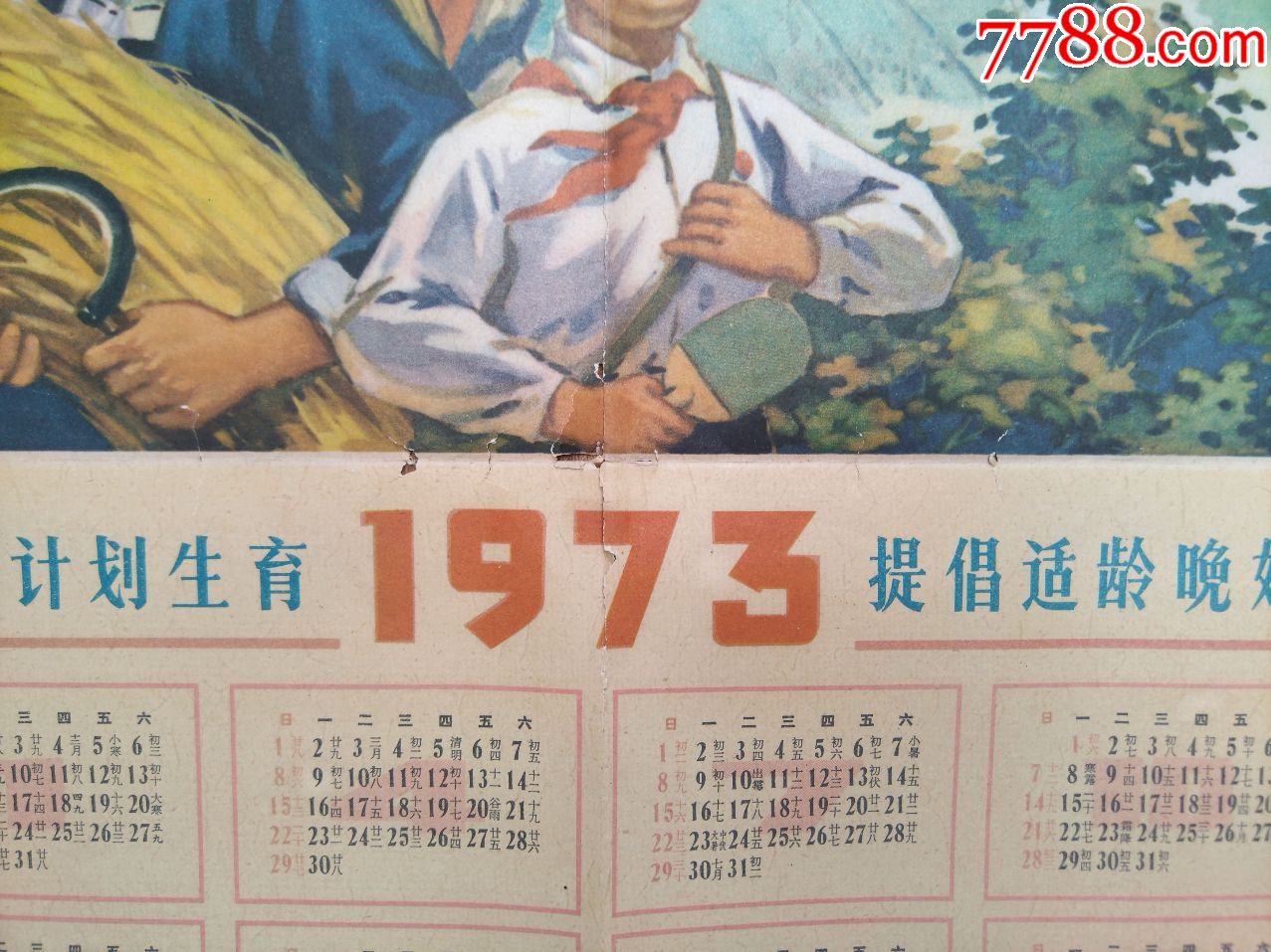 为革命计划生育1973年历-宣传画-江西省计划生育办公室-尺寸大小54x38