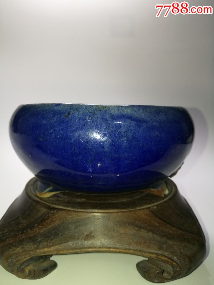 民国解放初蓝釉三足水仙小花盆