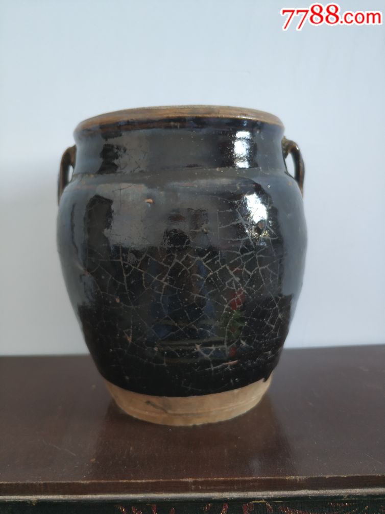 黑釉窑变开片双耳罐