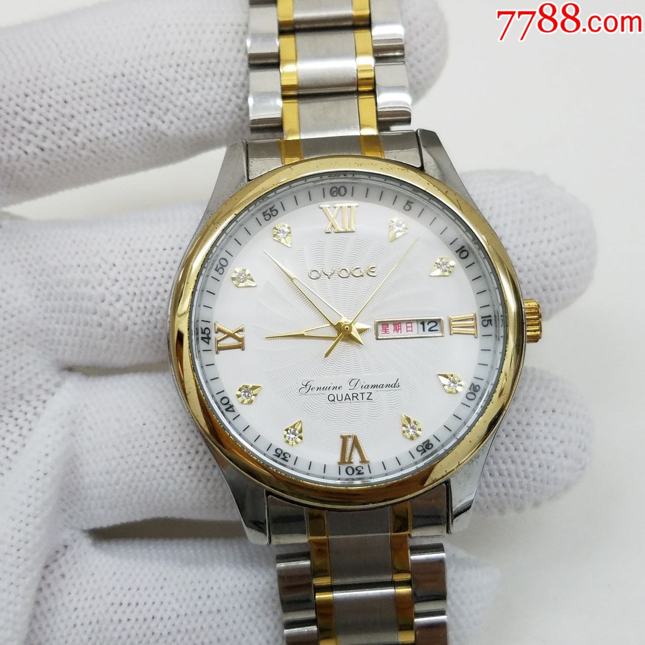 【美品】oyage欧雅格电子男表【间金表款】【旋涡纹表盘】【闪钻金