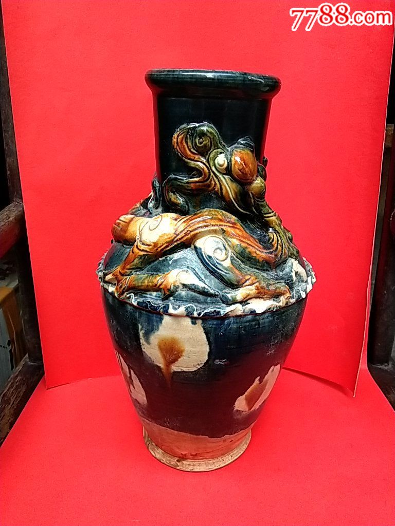 石湾窑盘龙彩陶花瓶