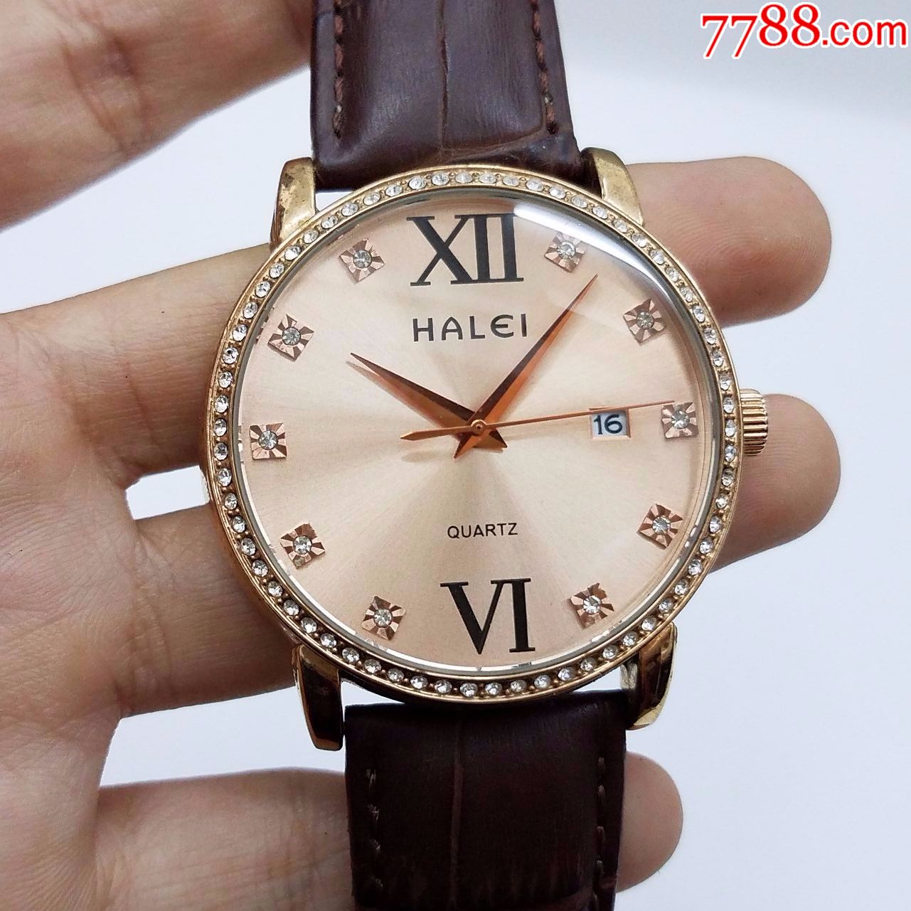 【大号】halei电子男表【漂亮闪钻外圈,闪钻刻度,拉丝纹表盘】【优雅