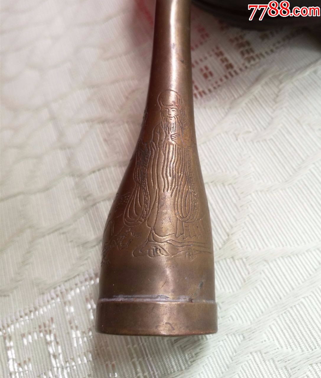 鹤鹿寿星刻纹铜水烟斗